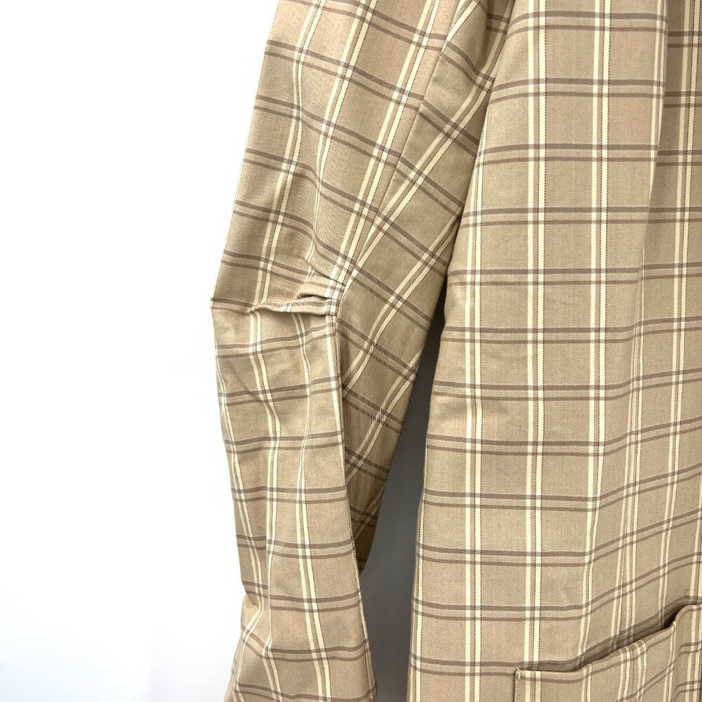 Spooner Prague Plaid Tan Long Jacket Coat Lightweight Tailored Vintage Small - Picture 2 of 5